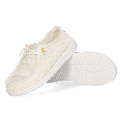 Wendy Crochet Lace Damen Halbschuhe White/Gold