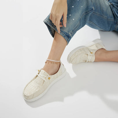 Wendy Crochet Lace Damen Halbschuhe White/Gold