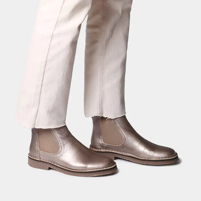 Isa-AT Damen Leder Chelsea Boots Plati