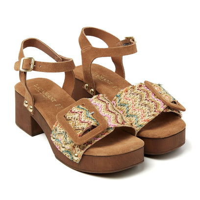 Sienna Damen Clogs Suede/Raffia Multi