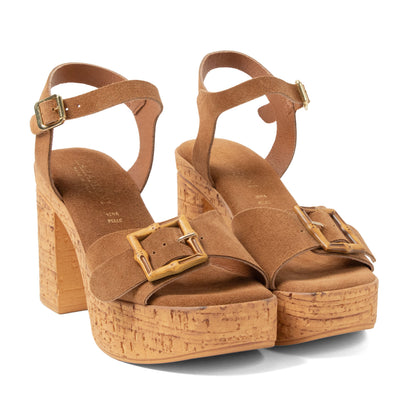 Abril Damen Wildleder-Sandalen Cognac
