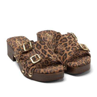 Aria Damen Wildleder-Clogs Leopard