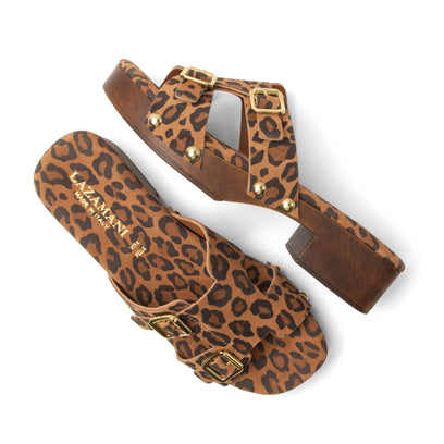 Aria Damen Wildleder-Clogs Leopard
