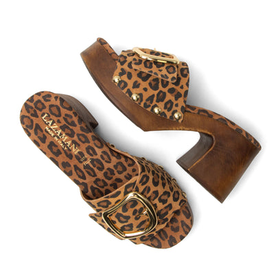 Celia Damen Wildleder-Clogs Leopard