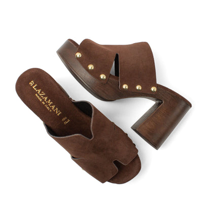 Juna Damen Wildleder-Clogs Brown
