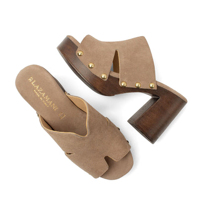 Juna Damen Wildleder-Clogs Taupe