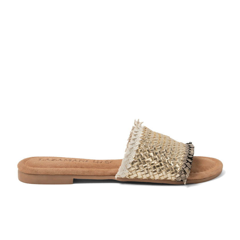 Candie Damen Leder-Pantoletten Platino