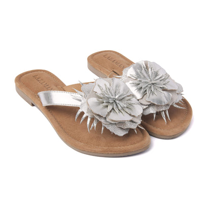 Lily Damen Leder Zehentrenner Silver