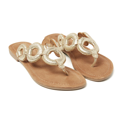 Juliet Damen Leder-Zehentrenner Gold