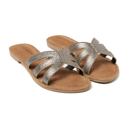 Nina Damen Leder-Pantoletten Pewter