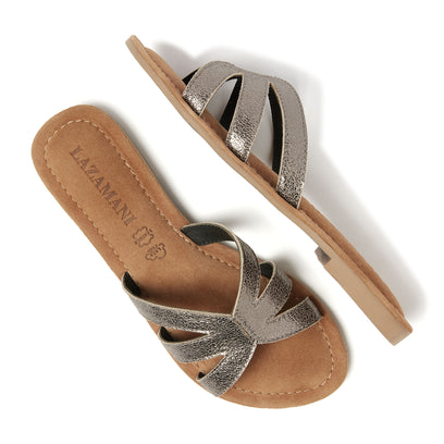 Nina Damen Leder-Pantoletten Pewter
