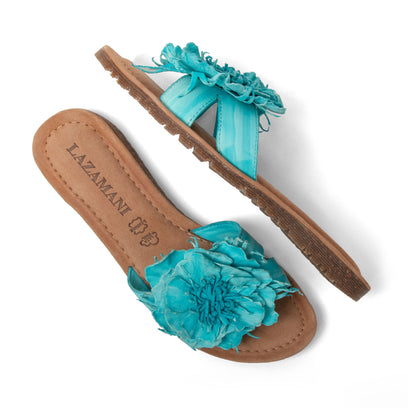 Zinnia Damen Leder-Pantoletten Turquoise