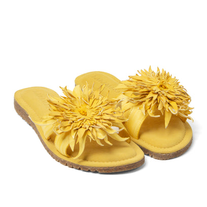Moa Damen Leder-Pantoletten Yellow