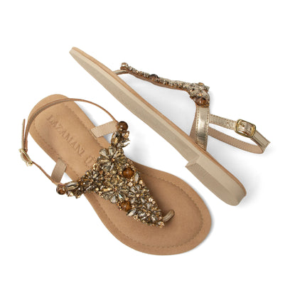 Sil Damen Leder-Sandalen Gold