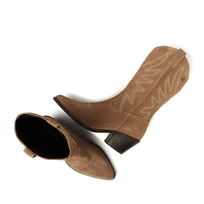 Louise Damen Wildleder Cowboy-Stiefel Taupe