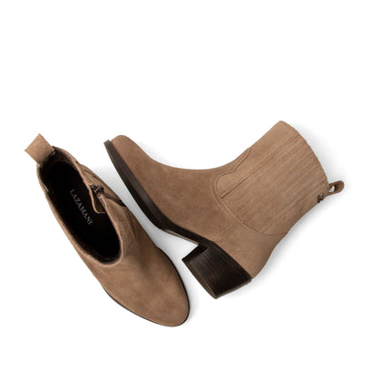 An Damen Wildleder-Stiefeletten Taupe