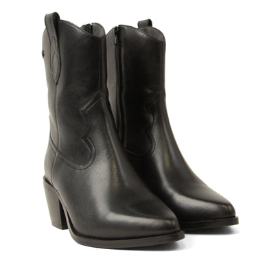 Lu Damen Leder Cowboy-Stiefel Black