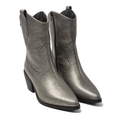 Lu Damen Leder Cowboy-Stiefel Silver
