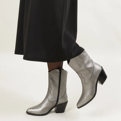 Lu Damen Leder Cowboy-Stiefel Silver