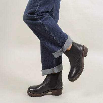 Ria Damen Leder Chelsea-Boots Black