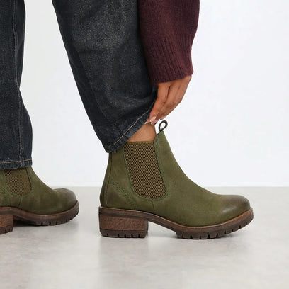 Lia Dames Leder Chelsea-Boots Green