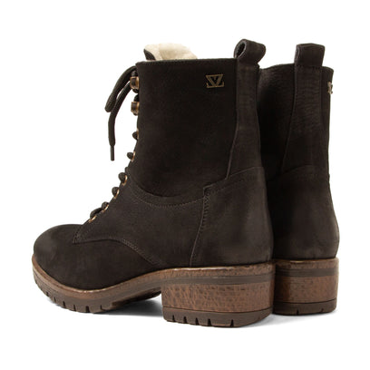 Kia Damen Leder-Schnürboots Black