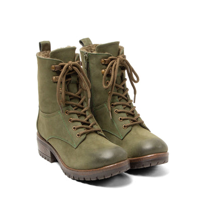 Kia Damen Leder-Schnürboots Green