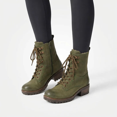 Kia Damen Leder-Schnürboots Green