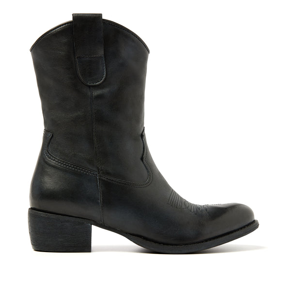 Vive Damen Western Leder-Stiefeletten Black Vive Damen Western Leder-Stiefeletten Black