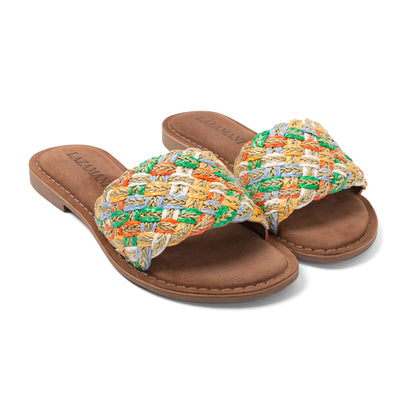Zita Damen Pantoletten Raffia Multi