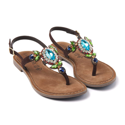 Naomi Damen Wildleder Sandalen Brown Multi