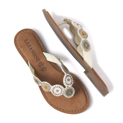 Luna Damen Leder Zehentrenner Off-White