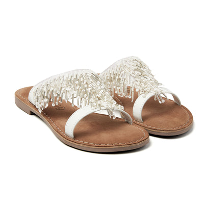 Freya Damen Leder-Pantoletten White