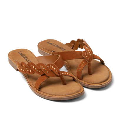 Lena Damen Wildleder-Zehentrenner Tan