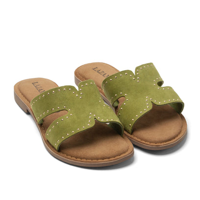 Lina Damen Wildleder-Pantoletten Green