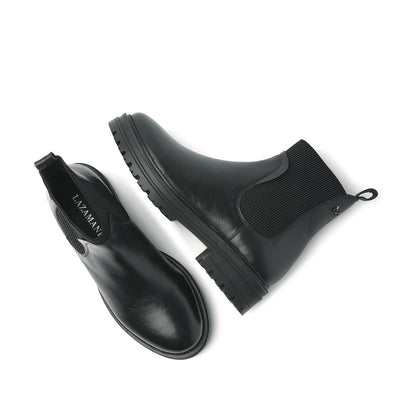 Beau Damen Leder Chelsea-Boots Black