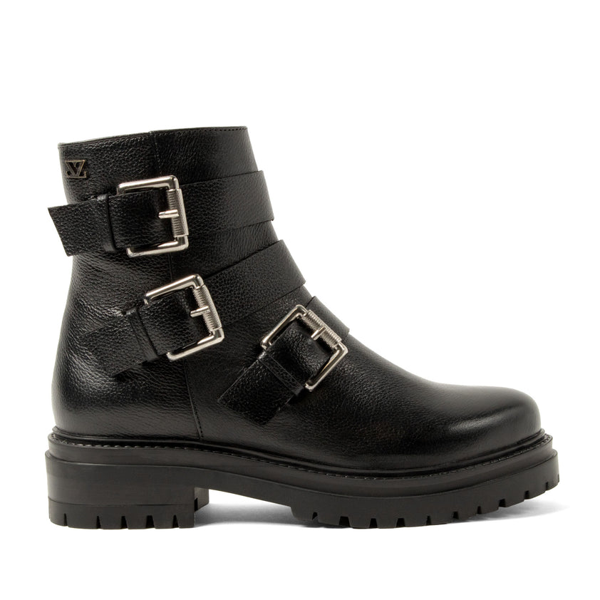 Reine Damen Leder Biker-Boots Black