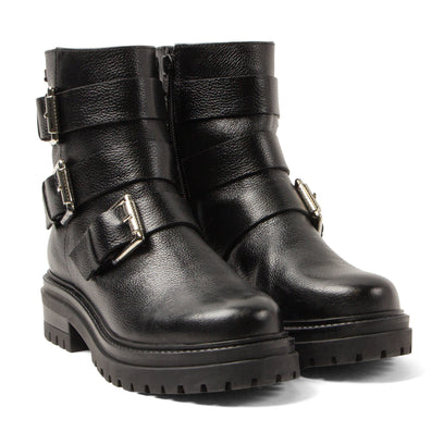 Reine Damen Leder Biker-Boots Black