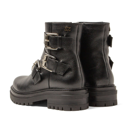 Reine Damen Leder Biker-Boots Black