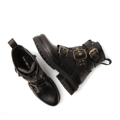 Abby Damen Leder Biker-Boots Black