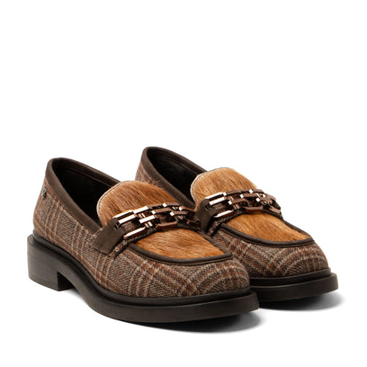 Oxford Damen Loafer Tartan Cognac