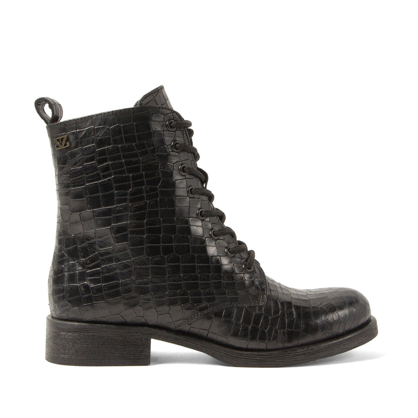 Nella Damen Leder-Schnürboots Black