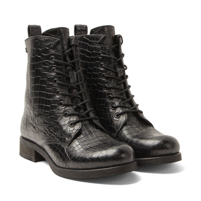 Nella Damen Leder-Schnürboots Black