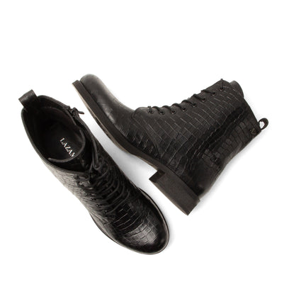 Nella Damen Leder-Schnürboots Black