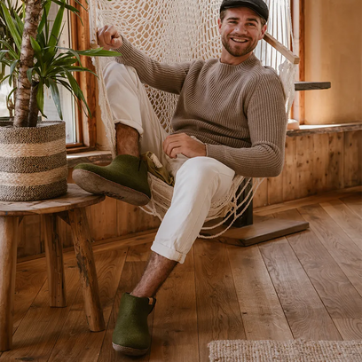 Mula Wollfilz-Hausschuhe Olive Green