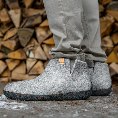 Rabara Wollfilz-Hausschuhe Marbled Light Grey