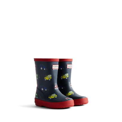 Original Kids First Constuction Print Wellington Boots Hunter Navy/Military Red