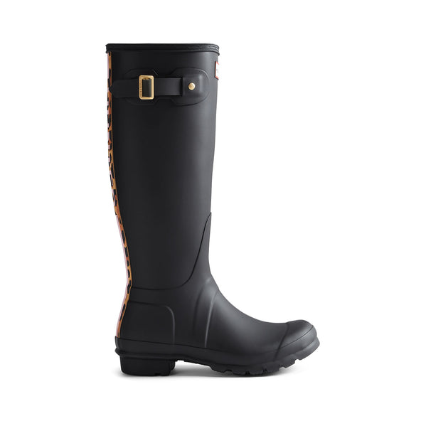 Women's Original Leopard Print Backstrap Tall Wellington Boots Black Women's Original Leopard Print Backstrap Tall Wellington Boots Black