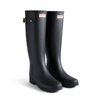 Women's Refined Gold Trim Tall Wellington Boots Black