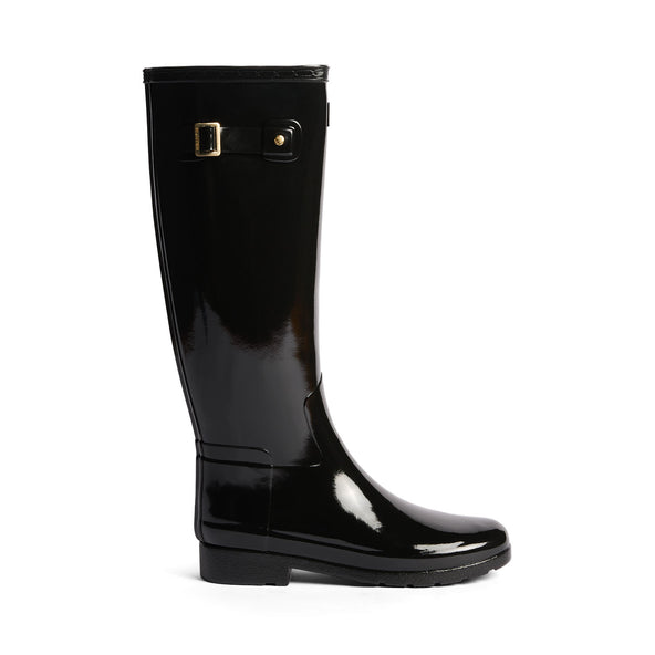 Women's Refined Gold Trim Tall Gloss Wellington Boots Black Women's Refined Gold Trim Tall Gloss Wellington Boots Black